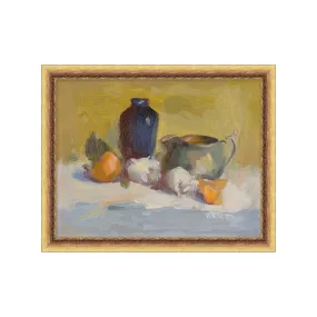 Blue Bottle and Orange Still Life