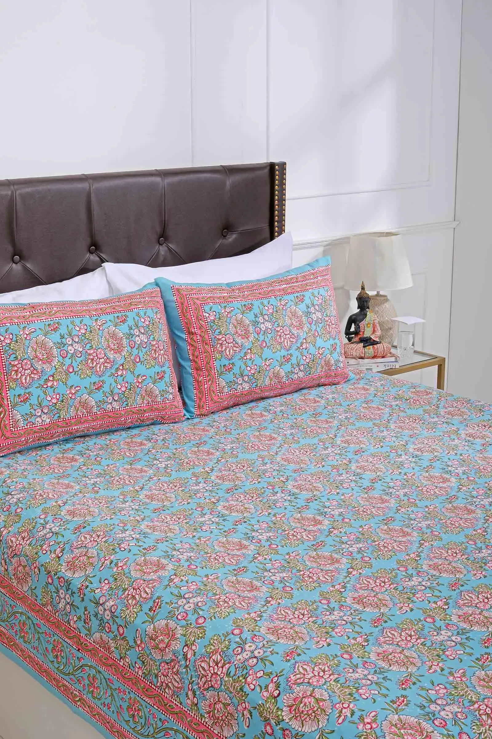 Blue Tulipa Flower Cotton Bedsheet