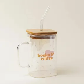 Books & Coffee Square Glass Cup