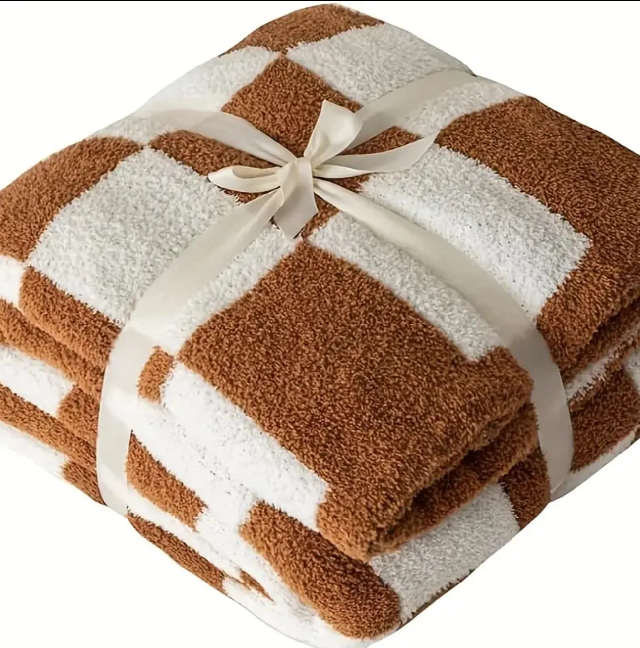 Brown and White Checkered Soft Reversible Blanket for all seasons 50 x 60