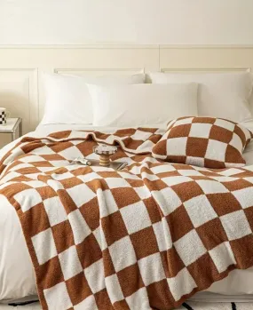 Brown and White Checkered Soft Reversible Blanket for all seasons 50 x 60