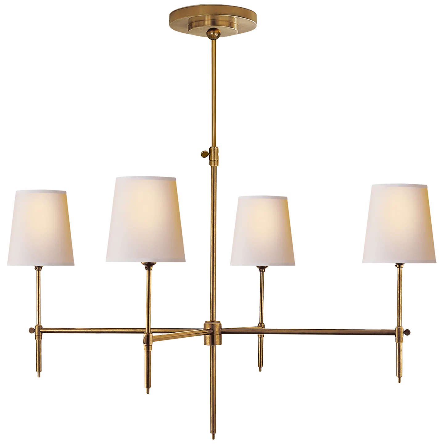 Bryant Large Chandelier in Hand-Rubbed Antique Brass with Natural Paper Shades