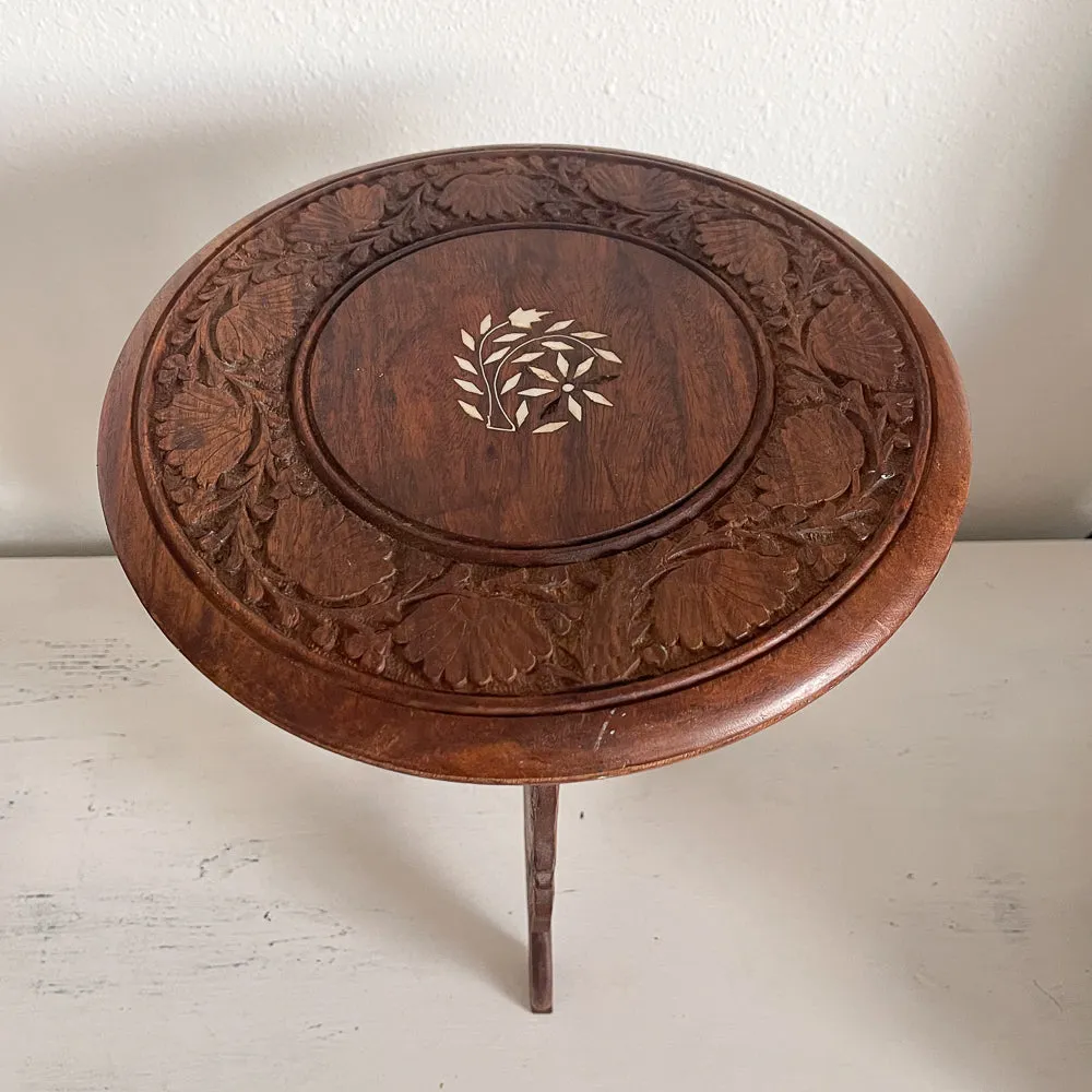 Carved Wood Stand with Inlays - Vintage