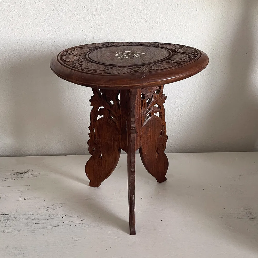 Carved Wood Stand with Inlays - Vintage