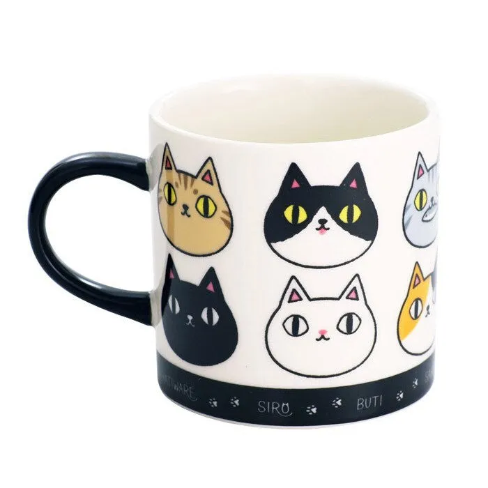 Ceramic-ai: Cat Faces Cup Black Line