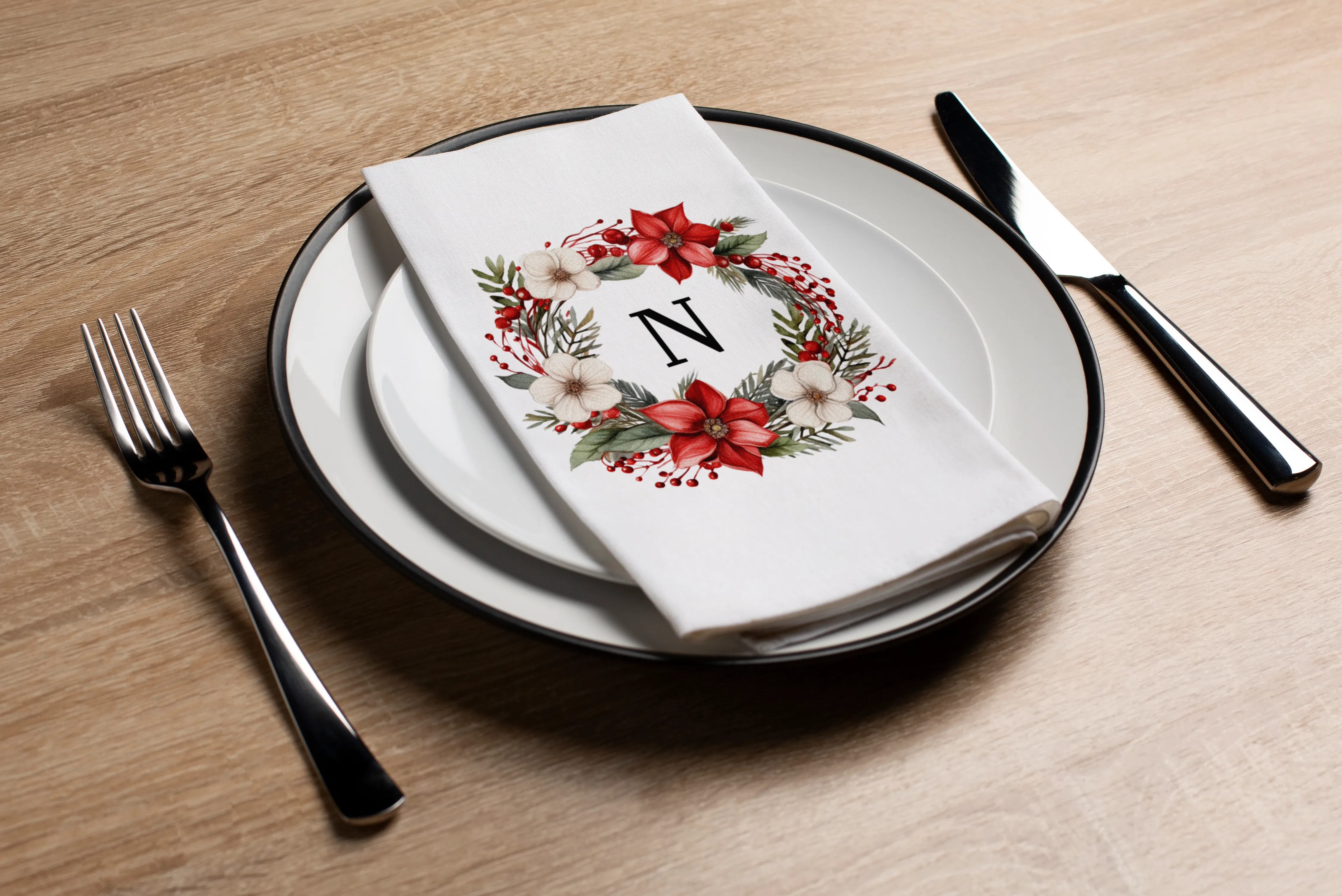 Christmas Wreath Initial Guest Towel