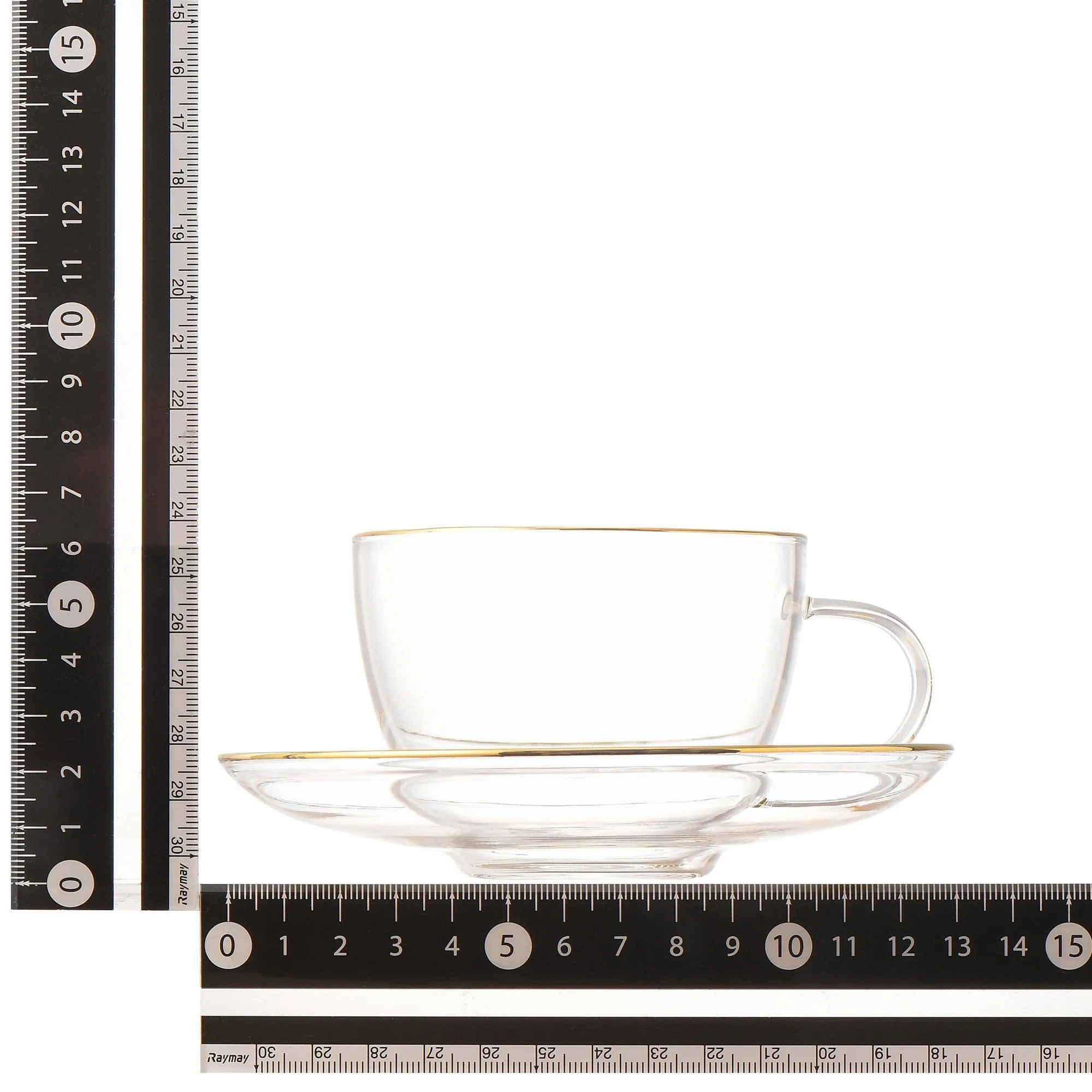 Clear Glass Cup & Saucer Gold