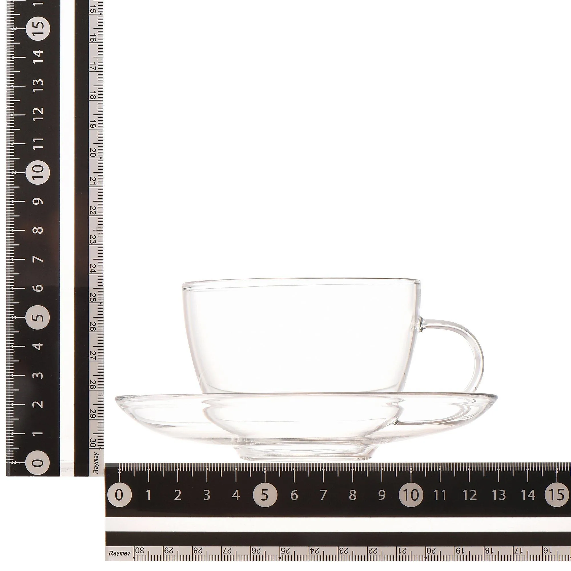 Clear Glass Cup & Saucer Silver