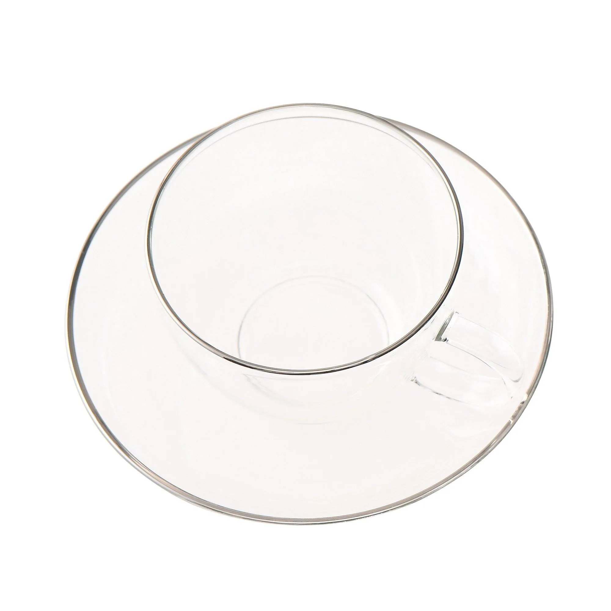 Clear Glass Cup & Saucer Silver