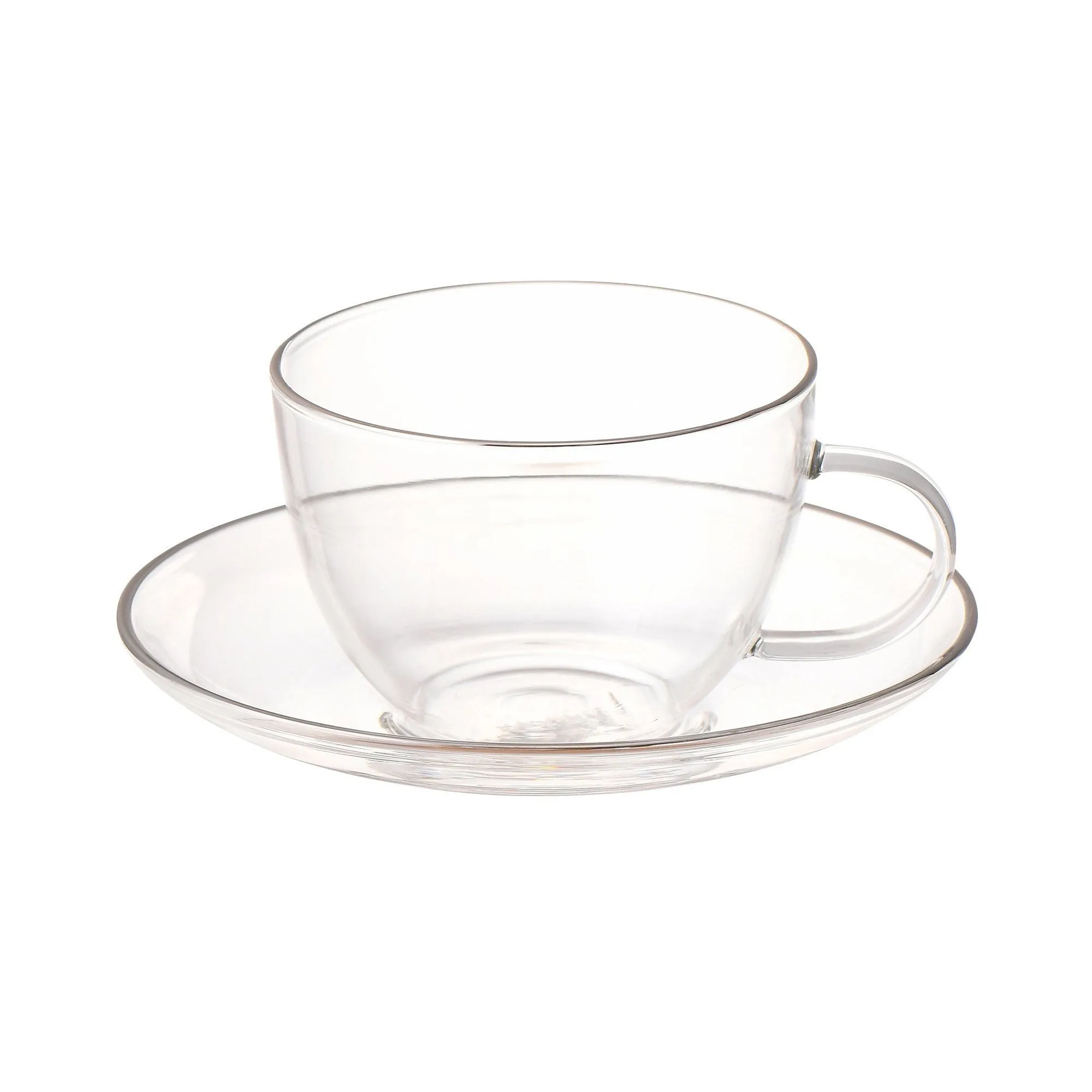 Clear Glass Cup & Saucer Silver