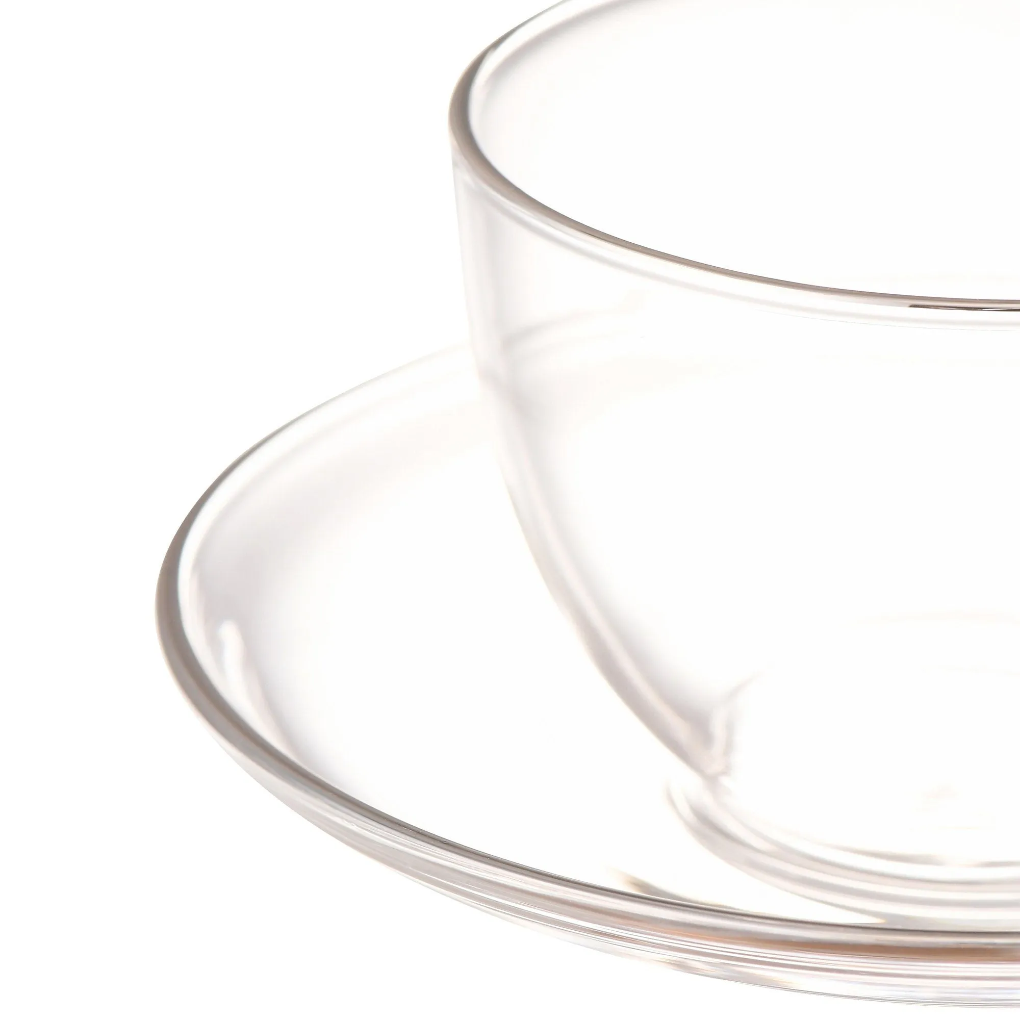 Clear Glass Cup & Saucer Silver