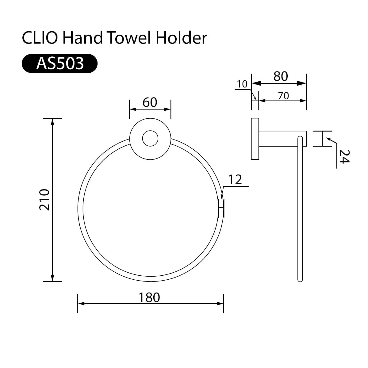 Clio Hand Towel Holder Matte Black