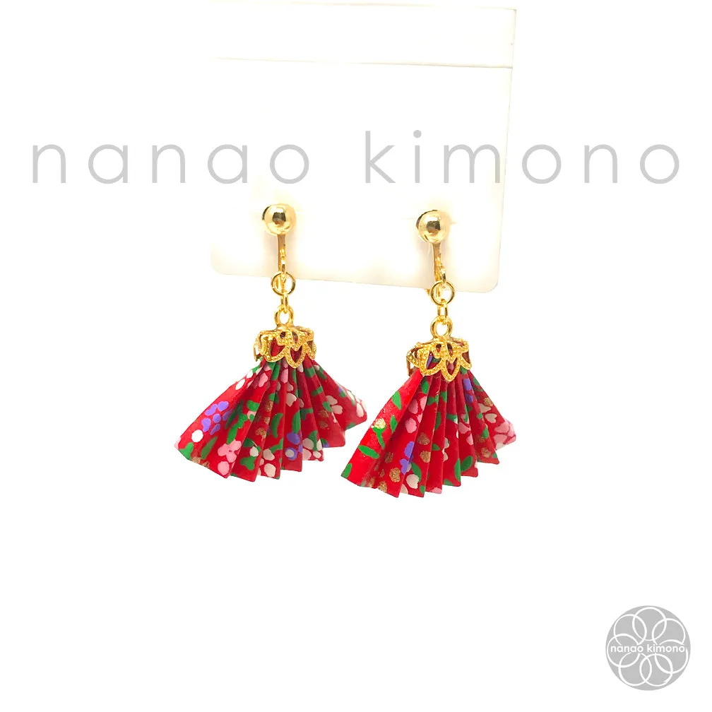 Clip-on Earrings - Origami Fan Red