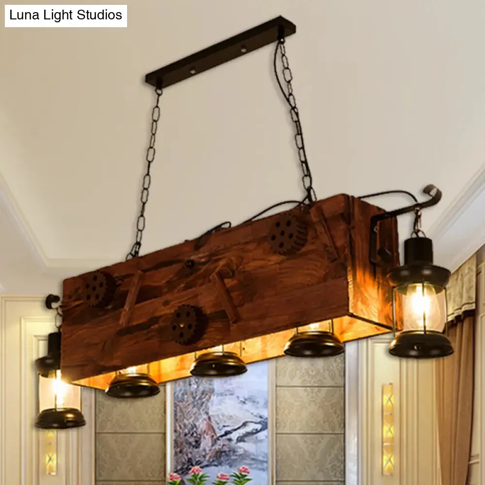 Coastal Black 6-Bulb Lantern Ceiling Lamp for Living Room with Rectangle/Fish Design