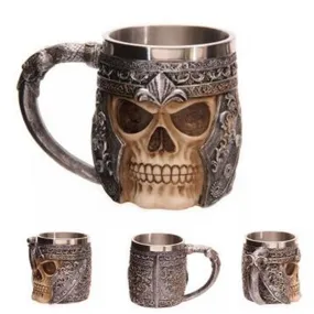 Cool Personalized Double Wall Stainless Steel 3D Skull Mugs Coffee Cup Mug Skull Knight Tankard Dragon Drinking Cup Funny Creative Coffee Cups and Mugs