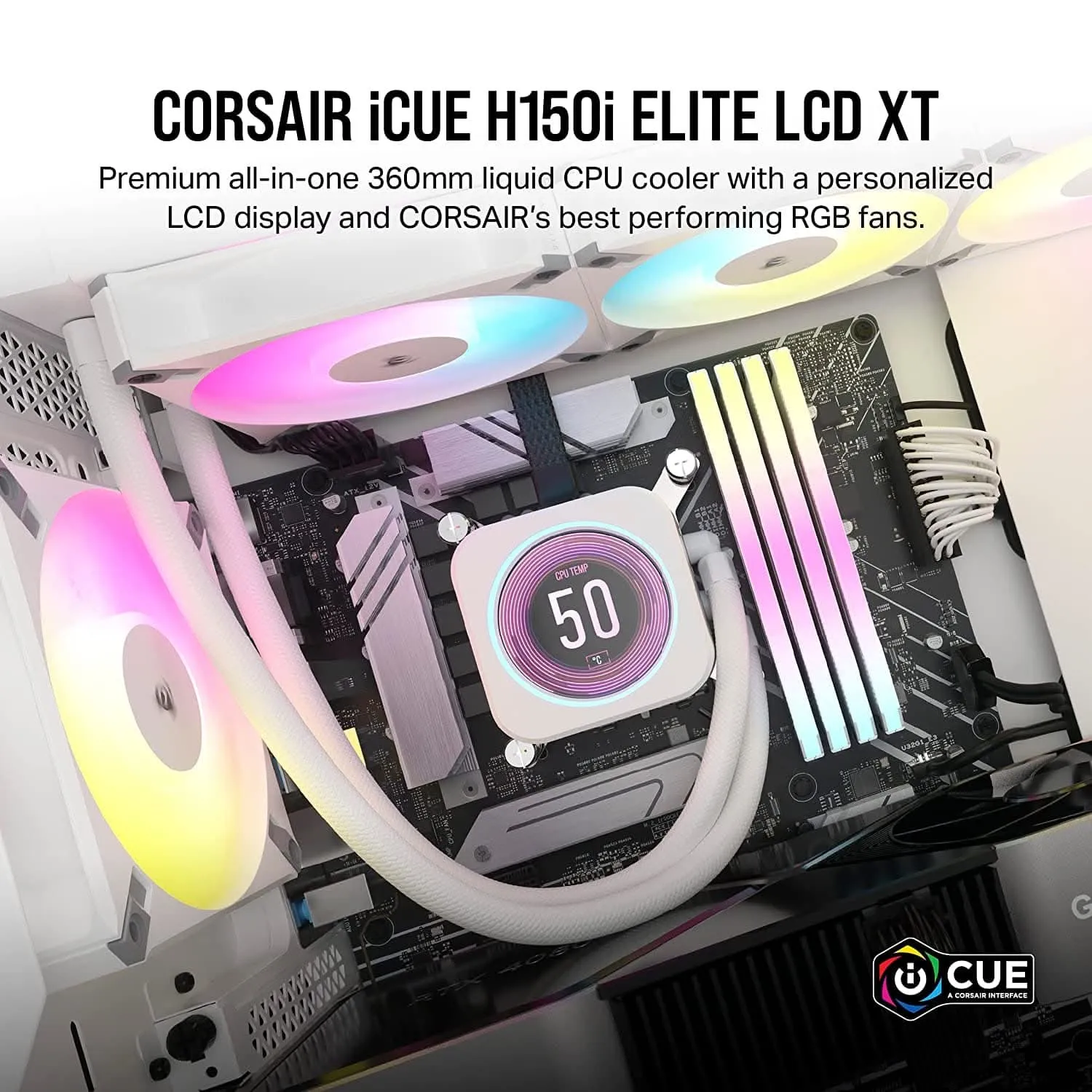 CORSAIR ICUE H150I 360MM ELITE LCD XT AIO LIQUID COOLER WHITE