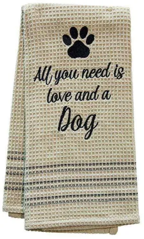 Cotton Black & White Love & Dog Dish Towel