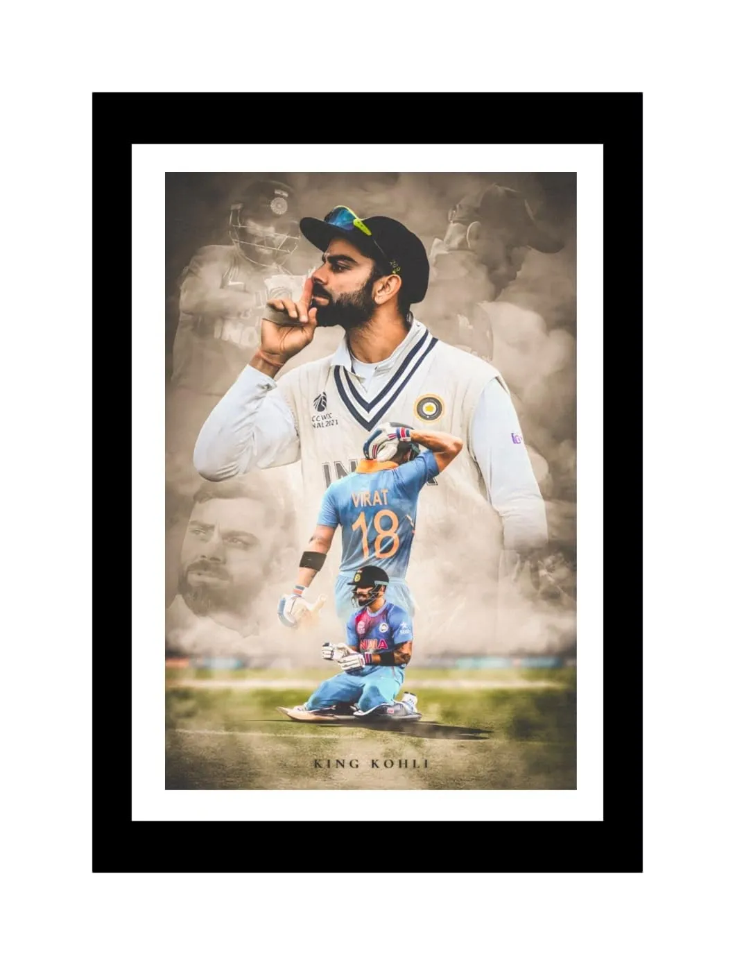 Craft Maniacs VIRAT KOHLI SHHH A4 FRAMED MATT LAMINATED POSTER FOR ROOM DECOR & GIFTING | BEST GIFT FOR CRICKET LOVERS