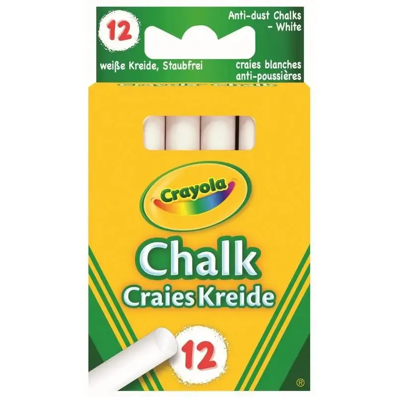 Crayola Anti-Dust Chalk Sticks 12 Pack - White & Multi-Coloured