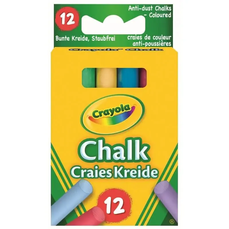 Crayola Anti-Dust Chalk Sticks 12 Pack - White & Multi-Coloured