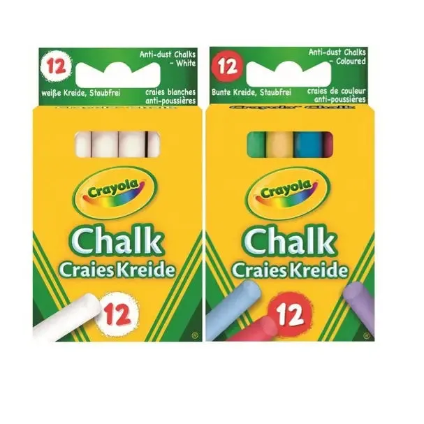 Crayola Anti-Dust Chalk Sticks 12 Pack - White & Multi-Coloured