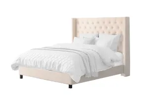 Cream Tufted King Bed with Slats