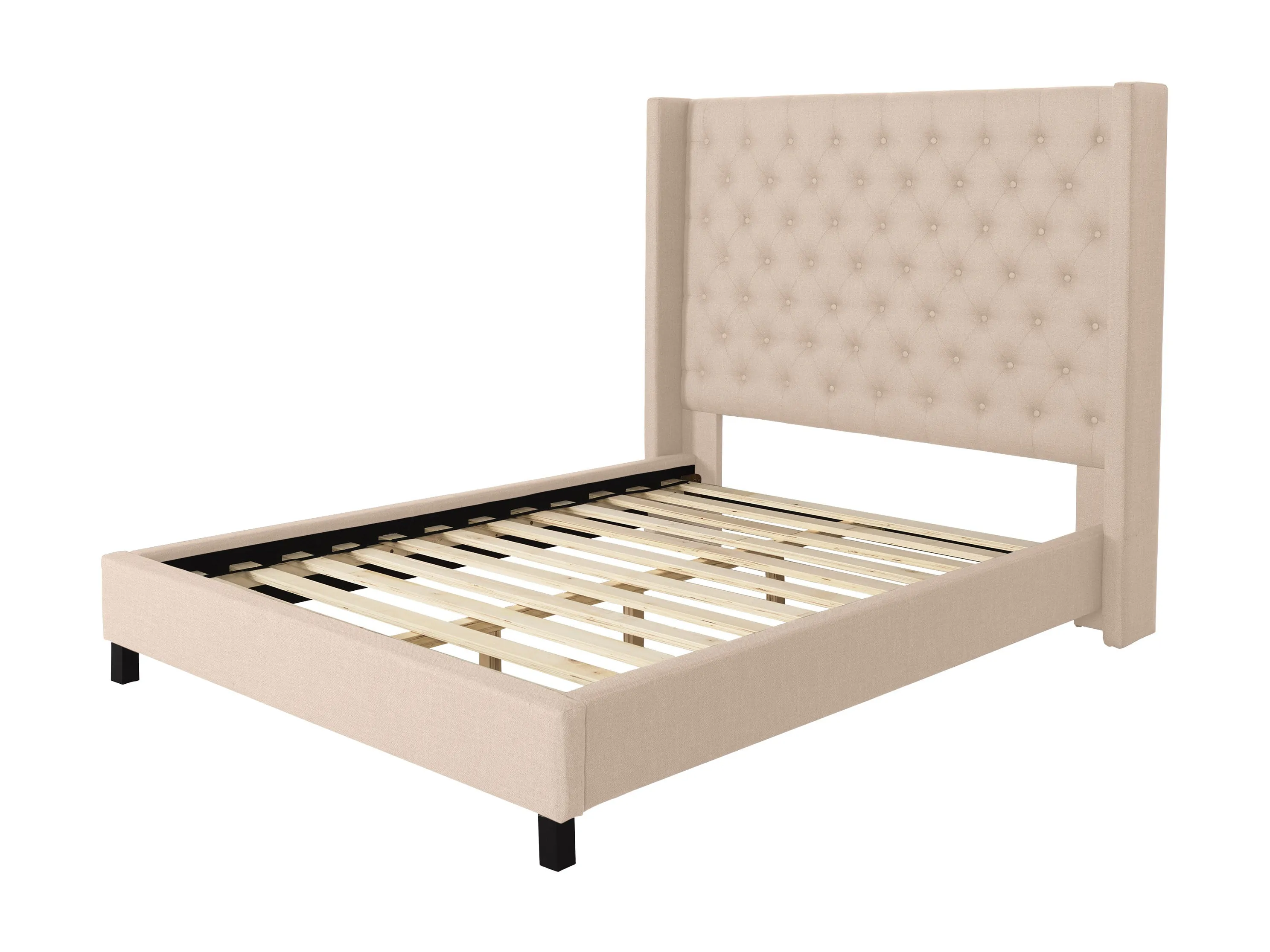 Cream Tufted King Bed with Slats