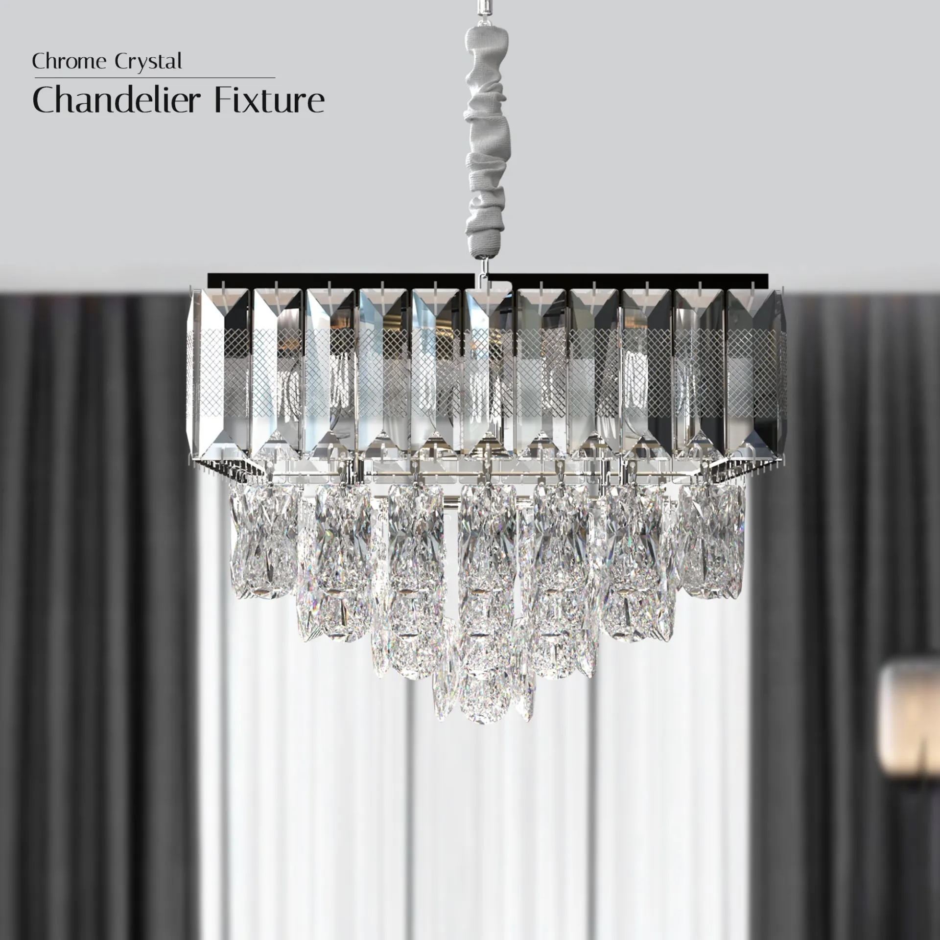 Crystal Chrome Rectangular Droplet Ceiling Living Room Chandelier  ~5426