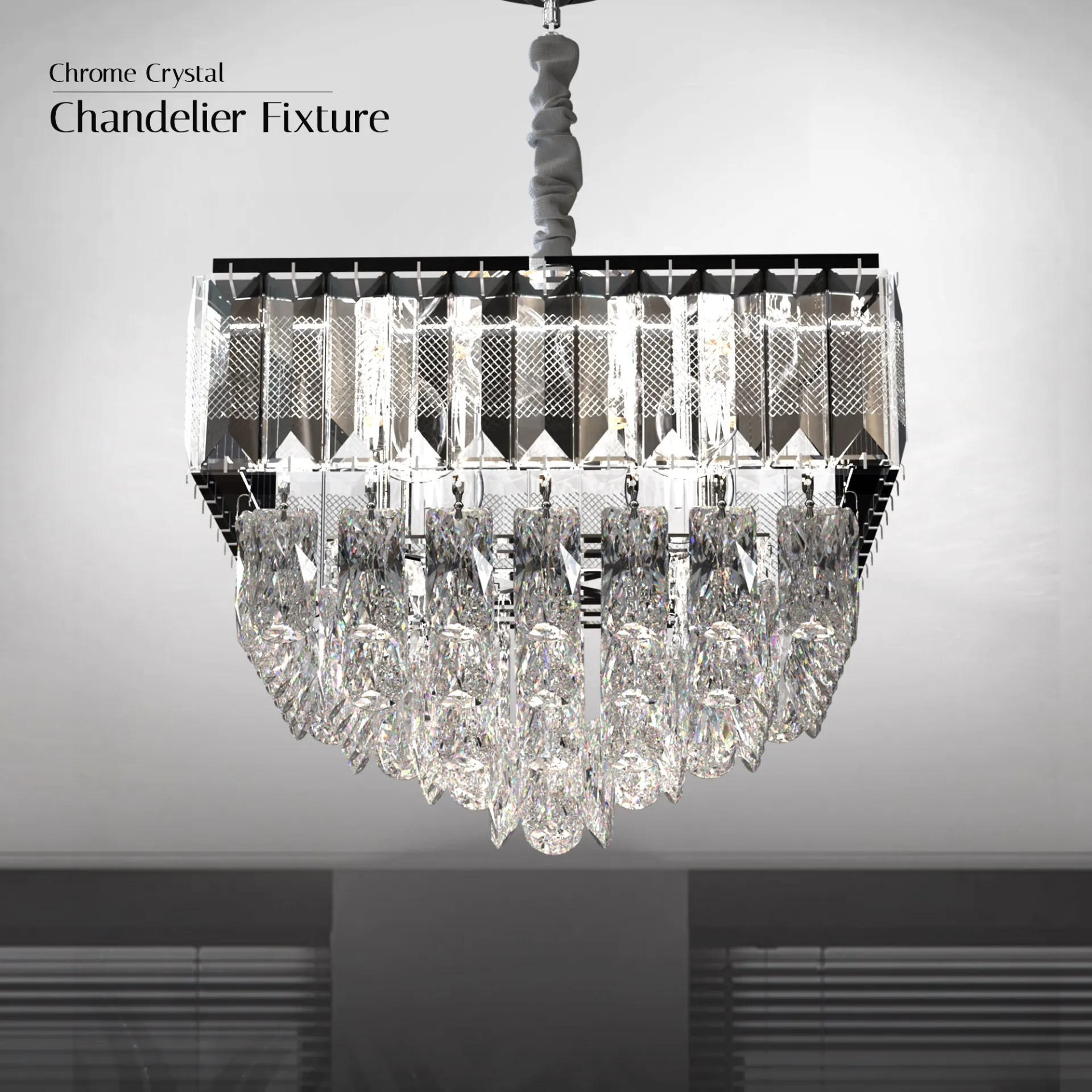 Crystal Chrome Rectangular Droplet Ceiling Living Room Chandelier  ~5426