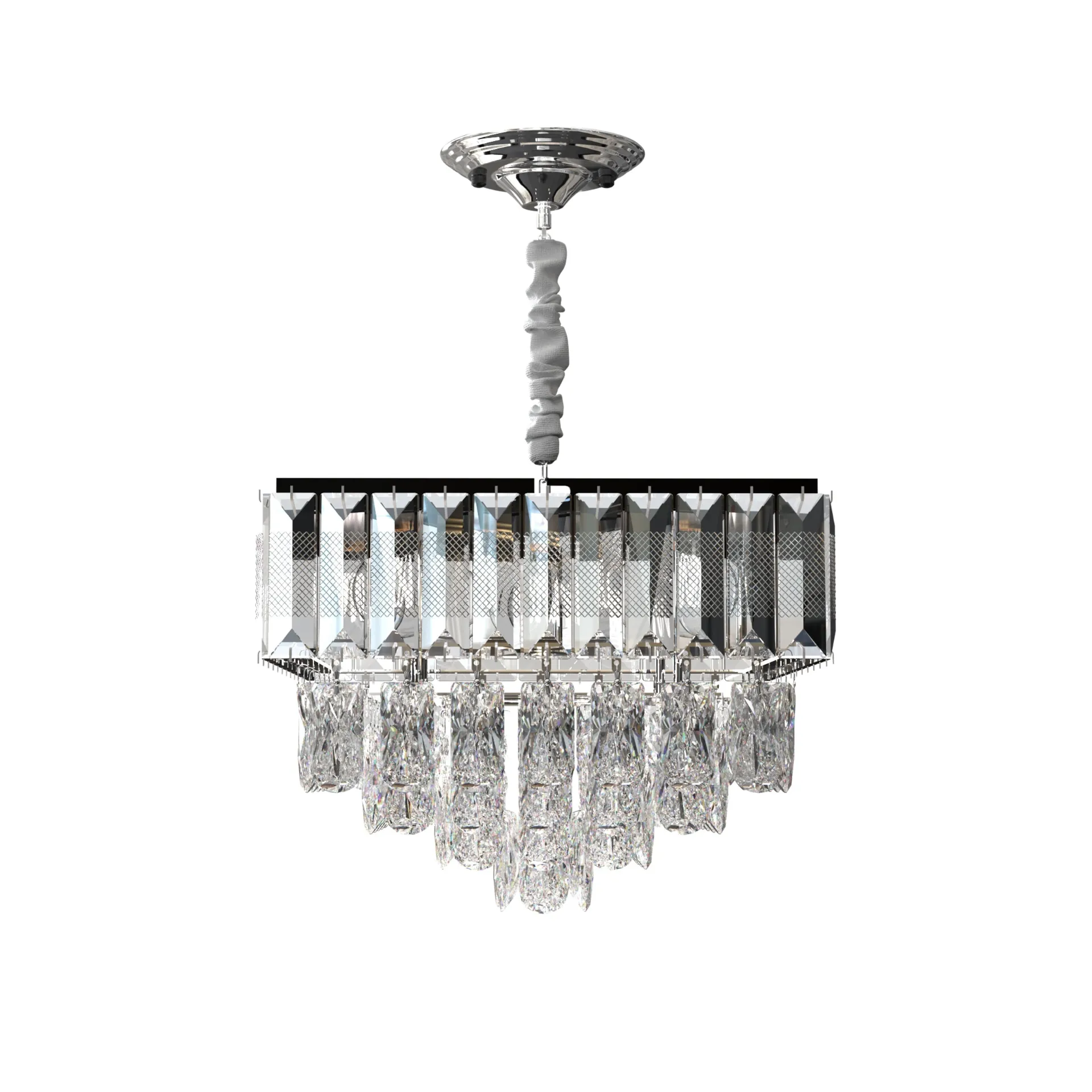 Crystal Chrome Rectangular Droplet Ceiling Living Room Chandelier  ~5426