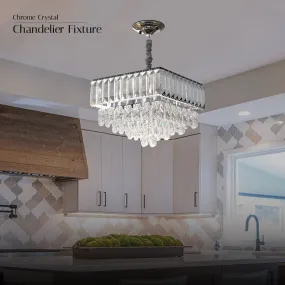 Crystal Chrome Rectangular Droplet Ceiling Living Room Chandelier  ~5426