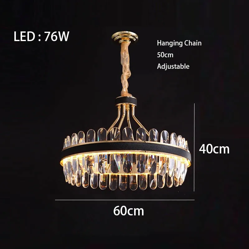 Crystal Dimmable LED Light Ceiling Chandeliers Black Leather Luxury Lustres Round Hanging Lamps Home Decor for Living Room