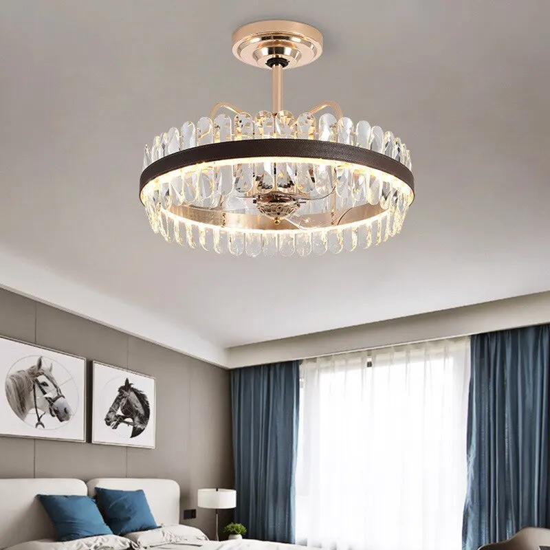 Crystal Dimmable LED Light Ceiling Chandeliers Black Leather Luxury Lustres Round Hanging Lamps Home Decor for Living Room