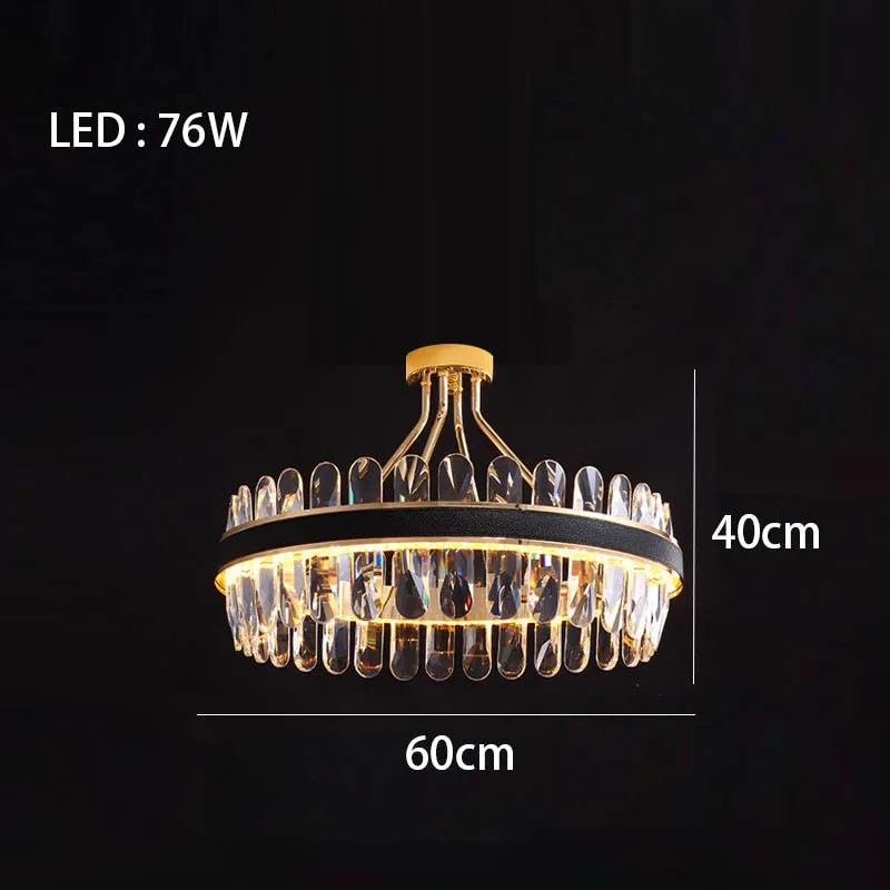 Crystal Dimmable LED Light Ceiling Chandeliers Black Leather Luxury Lustres Round Hanging Lamps Home Decor for Living Room