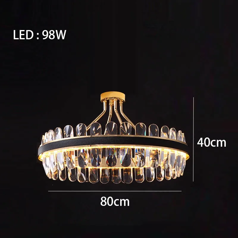 Crystal Dimmable LED Light Ceiling Chandeliers Black Leather Luxury Lustres Round Hanging Lamps Home Decor for Living Room