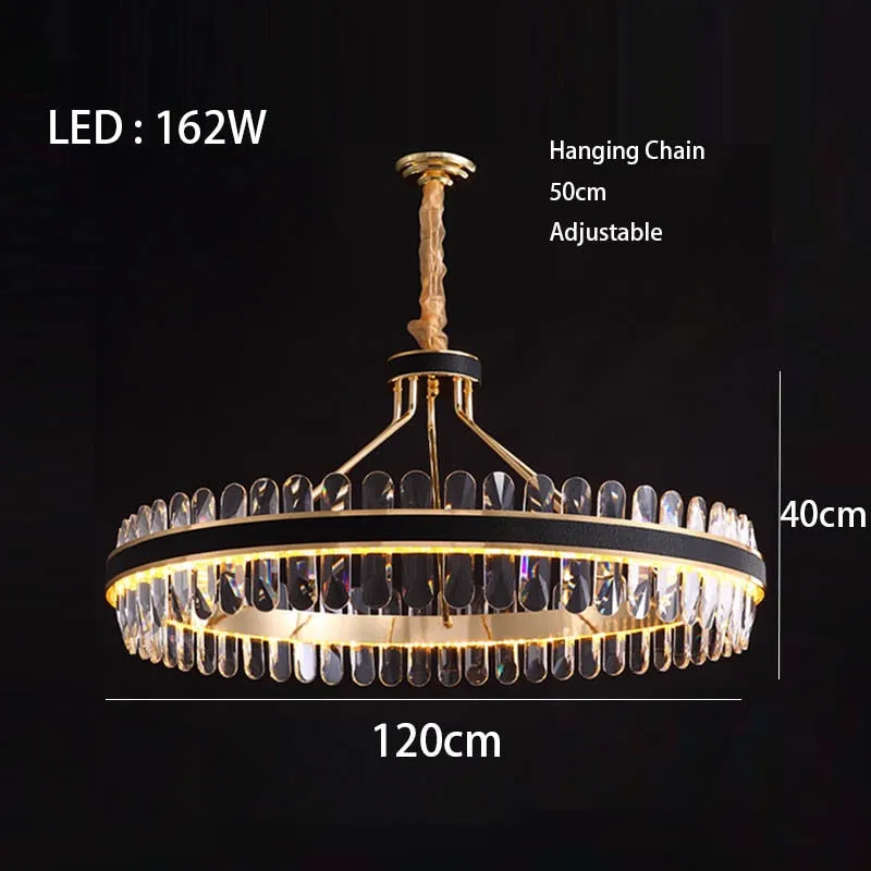 Crystal Dimmable LED Light Ceiling Chandeliers Black Leather Luxury Lustres Round Hanging Lamps Home Decor for Living Room