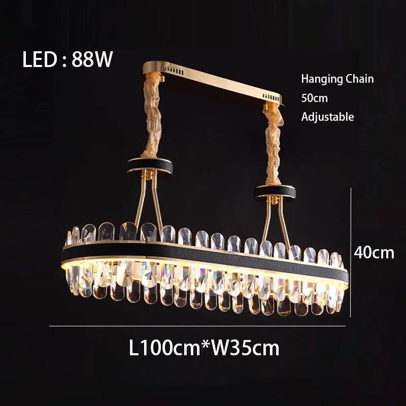 Crystal Dimmable LED Light Ceiling Chandeliers Black Leather Luxury Lustres Round Hanging Lamps Home Decor for Living Room