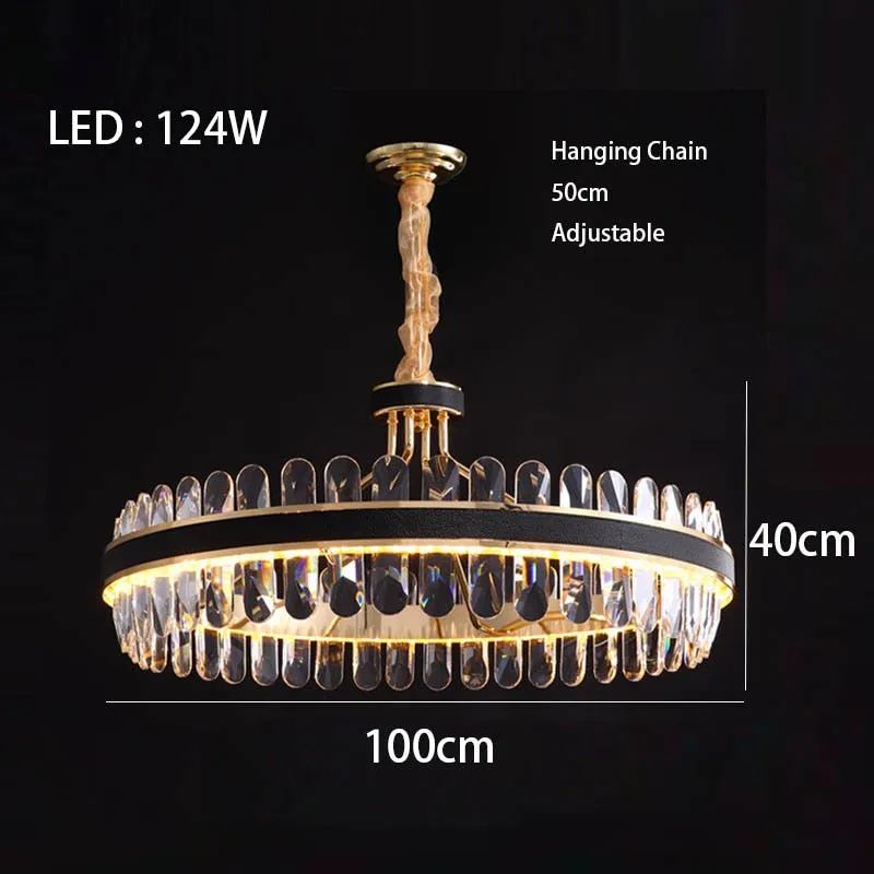 Crystal Dimmable LED Light Ceiling Chandeliers Black Leather Luxury Lustres Round Hanging Lamps Home Decor for Living Room