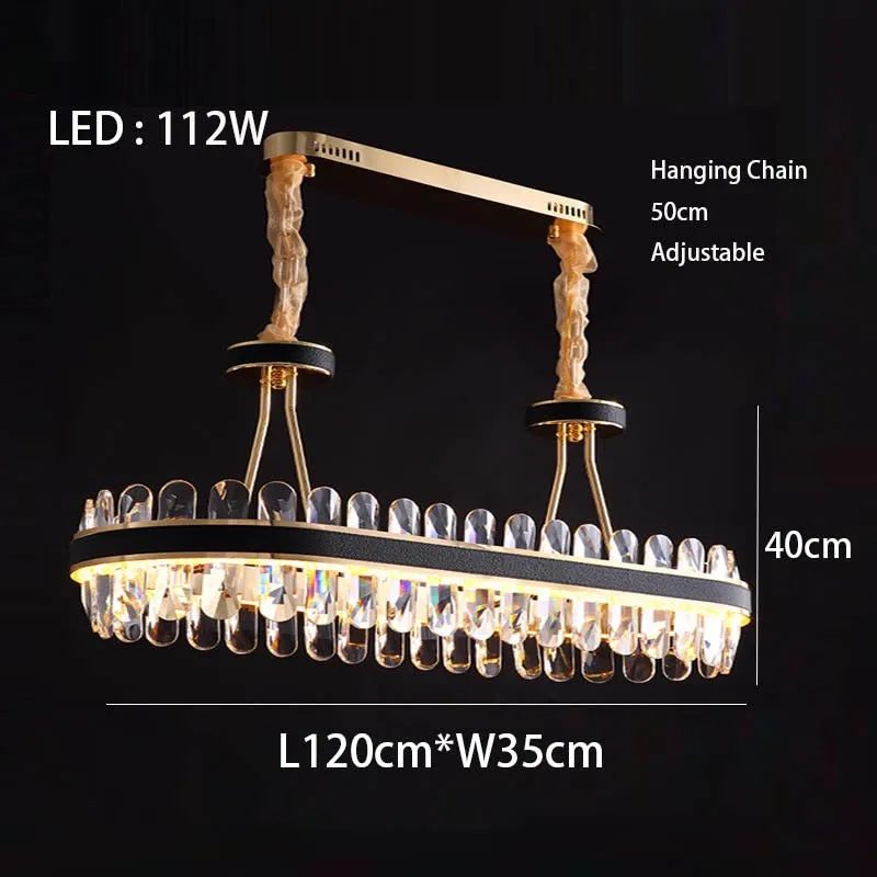 Crystal Dimmable LED Light Ceiling Chandeliers Black Leather Luxury Lustres Round Hanging Lamps Home Decor for Living Room