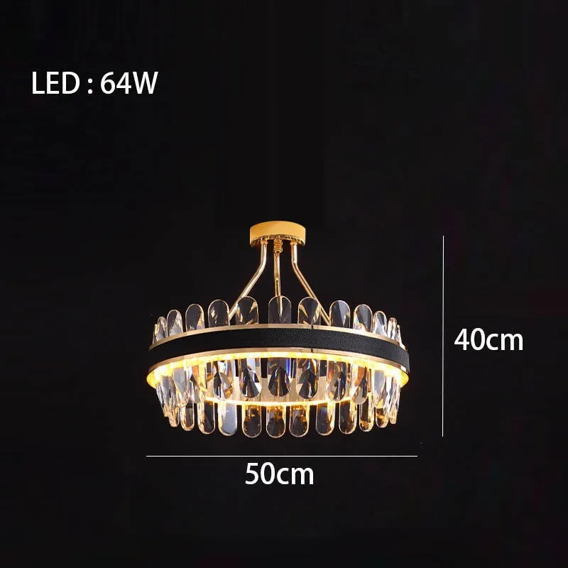 Crystal Dimmable LED Light Ceiling Chandeliers Black Leather Luxury Lustres Round Hanging Lamps Home Decor for Living Room