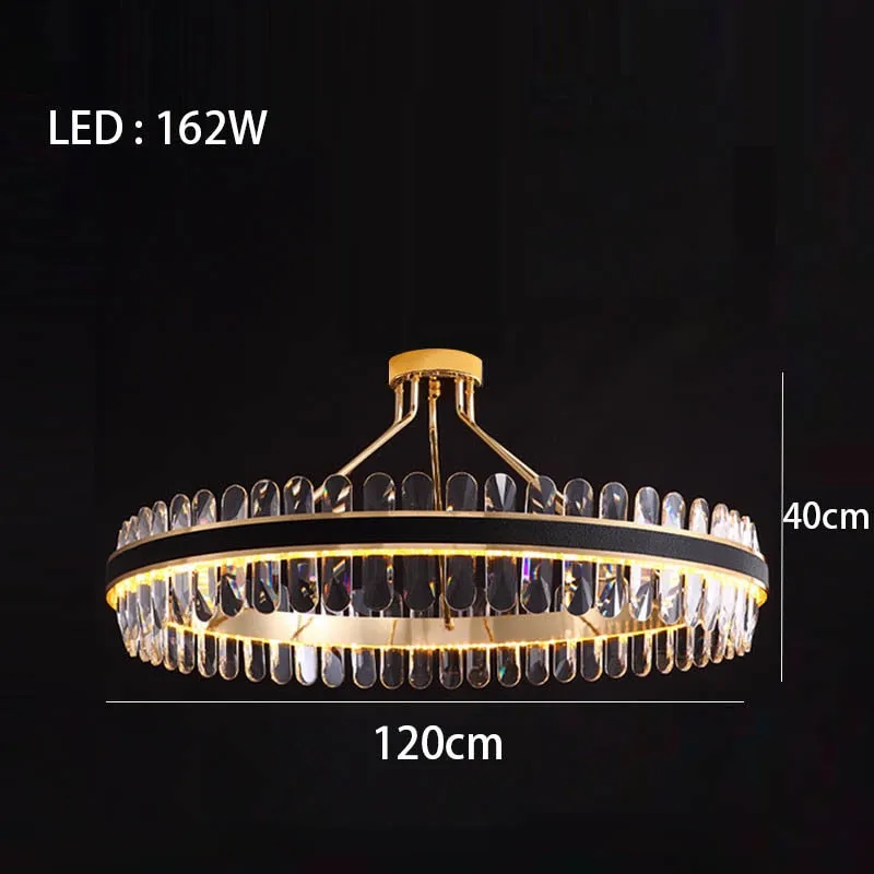 Crystal Dimmable LED Light Ceiling Chandeliers Black Leather Luxury Lustres Round Hanging Lamps Home Decor for Living Room