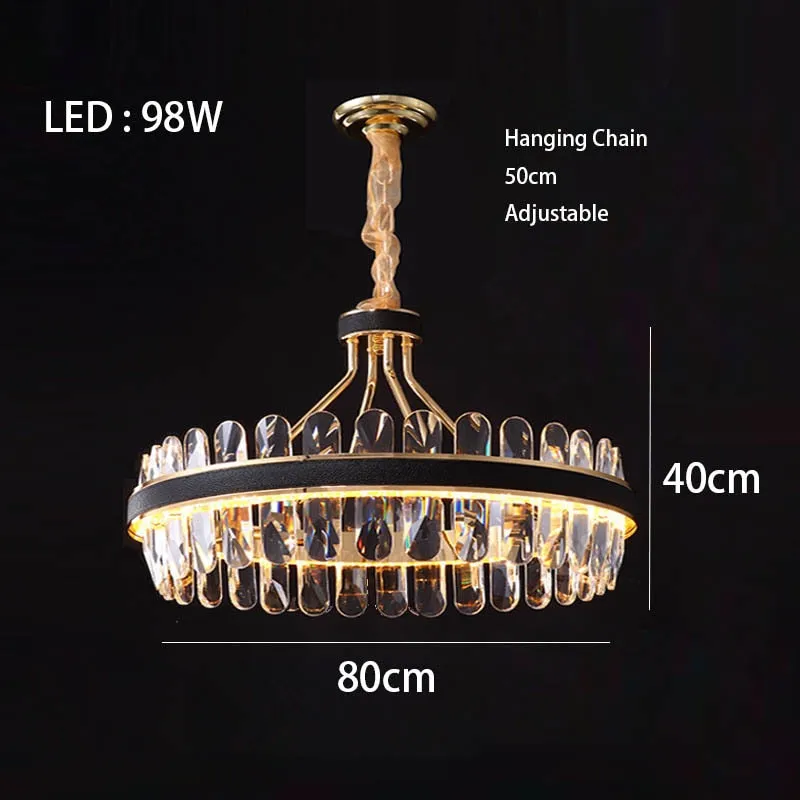 Crystal Dimmable LED Light Ceiling Chandeliers Black Leather Luxury Lustres Round Hanging Lamps Home Decor for Living Room