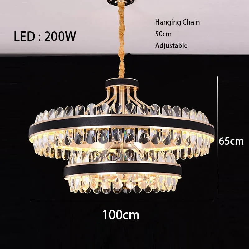 Crystal Dimmable LED Light Ceiling Chandeliers Black Leather Luxury Lustres Round Hanging Lamps Home Decor for Living Room