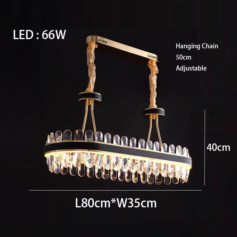 Crystal Dimmable LED Light Ceiling Chandeliers Black Leather Luxury Lustres Round Hanging Lamps Home Decor for Living Room