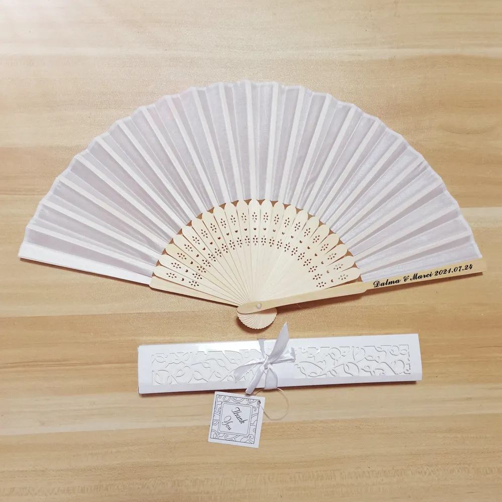 Custom Silk Folding Fan - Personalized Wedding Gift with Bride and Groom's Names and Date