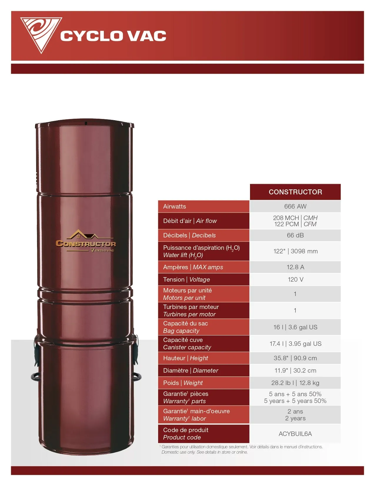 Cyclovac Constructor Hybrid - Up to 1000 Sq Ft