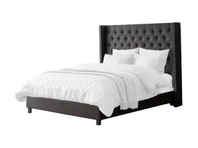 Dark Grey Tufted Queen Bed with Slats