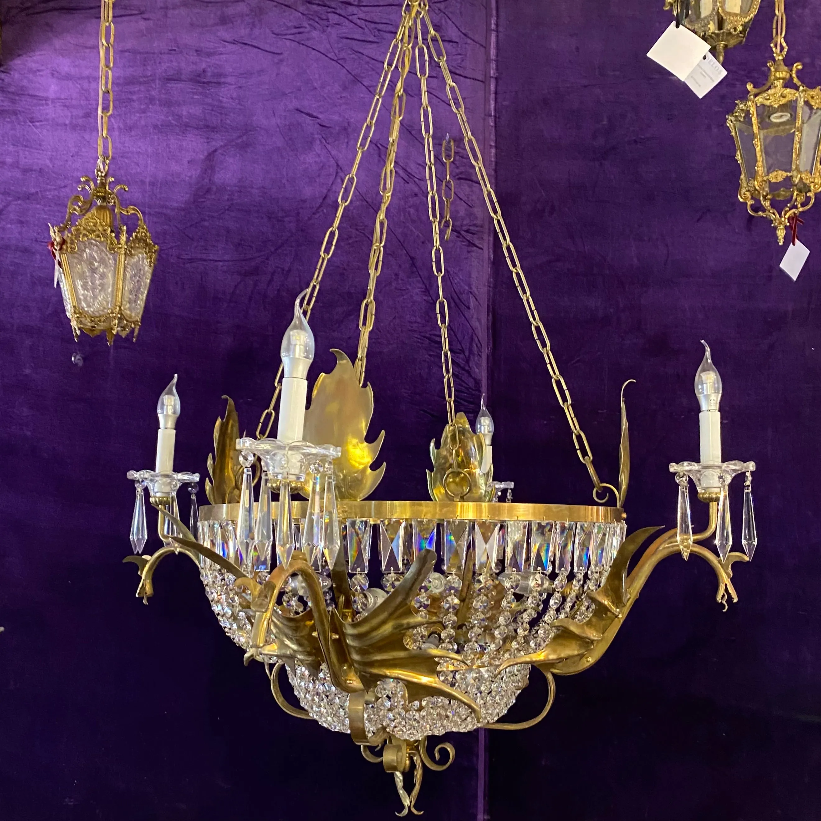 Delos Custom Made Brass and Crystal Dragon Chandelier