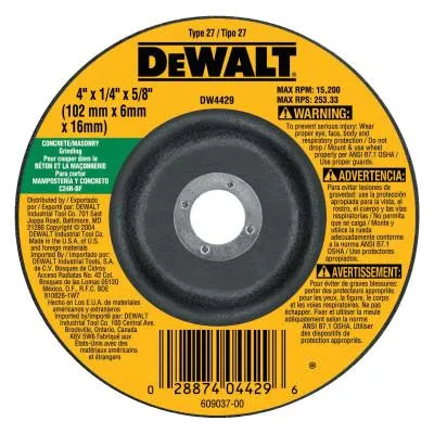 DeWalt® Type 27 Depressed Center Wheels, 4 in, 5/8 in Arbor, C24R Grit, Silicon Carbide, DW4429