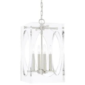 DRAKE 4 LIGHT CHANDELIER, LUCITE AND POLISHED NICKEL